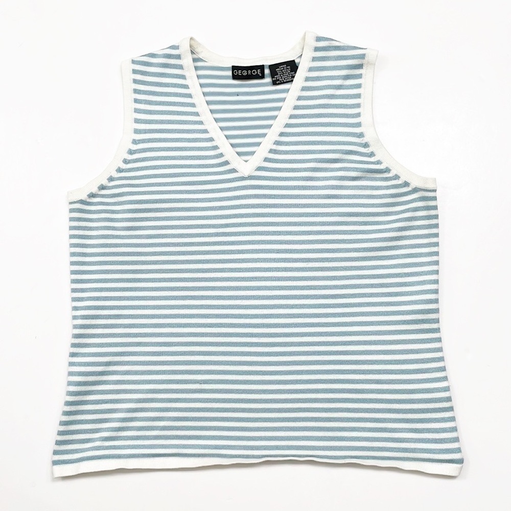 George blue/white striped sleeveless knot sweater top